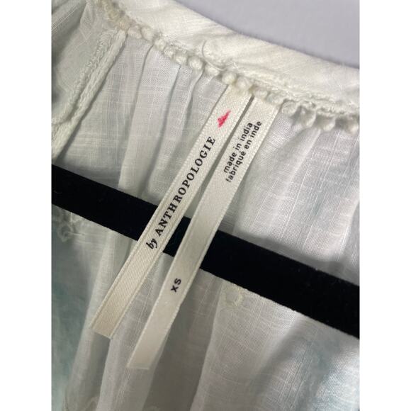 Anthropologie, Size XS, Light Blue & White Tie-Dye Embroidered Boho Blouse, Airy - Picture 2 of 7